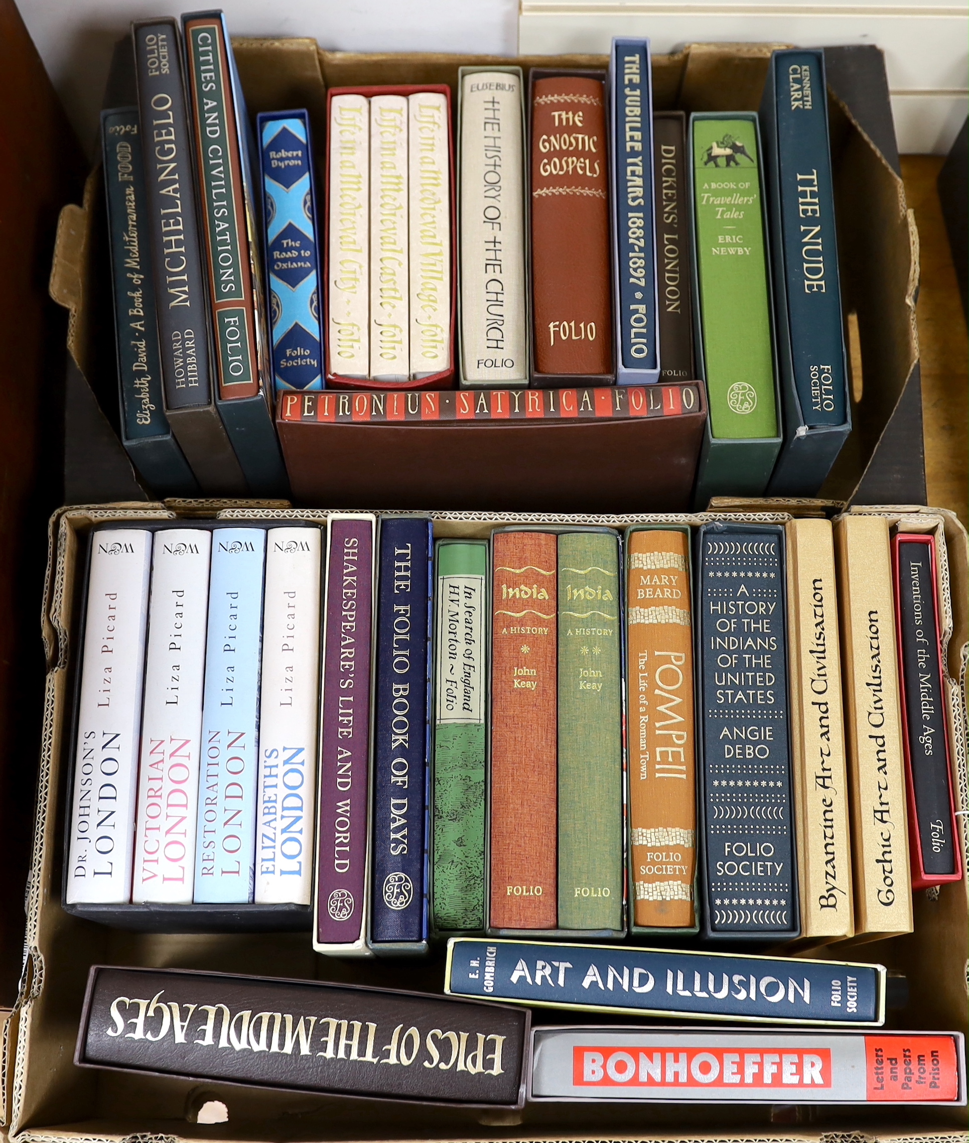 Folio Society - A Miscellany collection, mostly boxed or slipcased including India, A History, John Kay, in two volumes, The Nude by Kenneth Clark and Michelangelo by Howard Hibbard (25)
